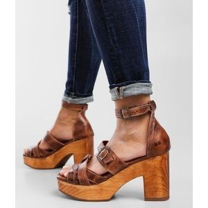 BED STU // alba almond rustic leather ankle strappy platform wooden block heels